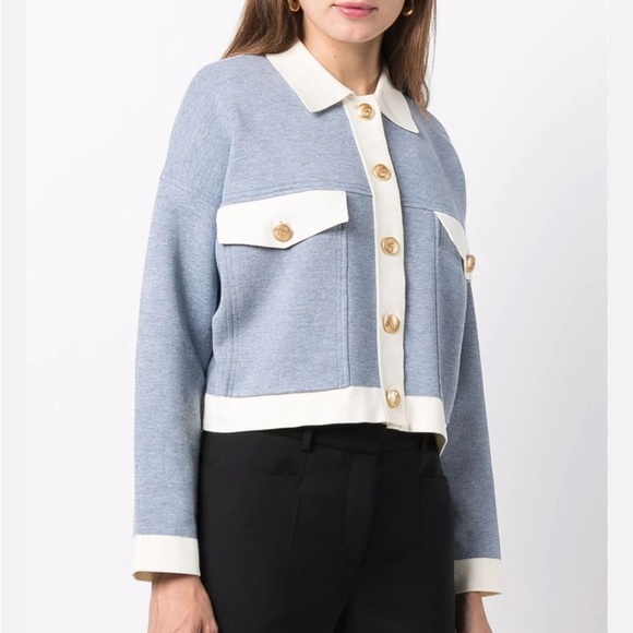 Sandro Cher Cropped Contrast Trim Knit Cardigan NWT - Picture 3 of 5